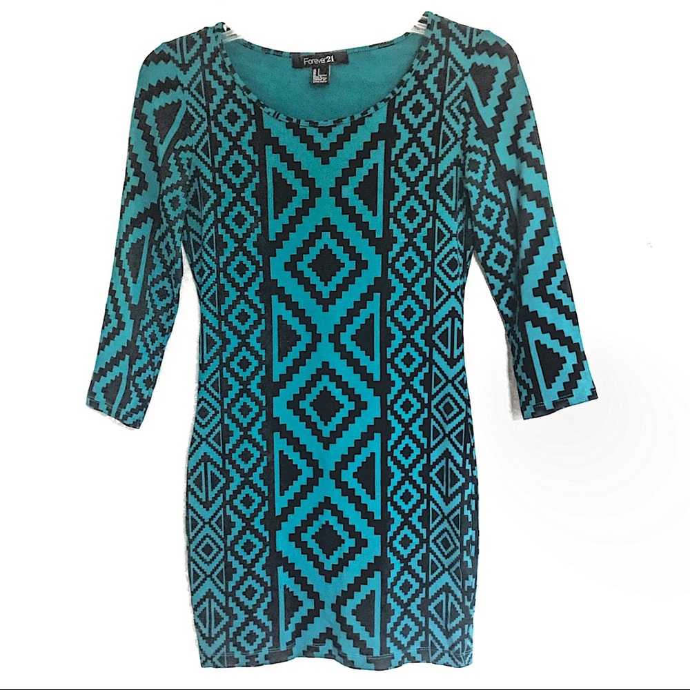 🌈Green Aztec Bodycon Dress - F21